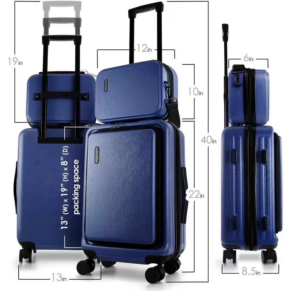 2-Piece Navy Hard Carry-On Weekender Luggage Set Expandable Spinner Airline Approved Suitcase Exterior USB Port