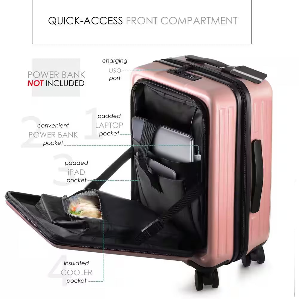 2-Piece Pink Hard Carry-On Weekender Luggage Set Expandable Spinner Airline Approved Suitcase Exterior USB Port