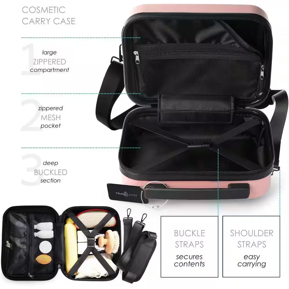 2-Piece Pink Hard Carry-On Weekender Luggage Set Expandable Spinner Airline Approved Suitcase Exterior USB Port