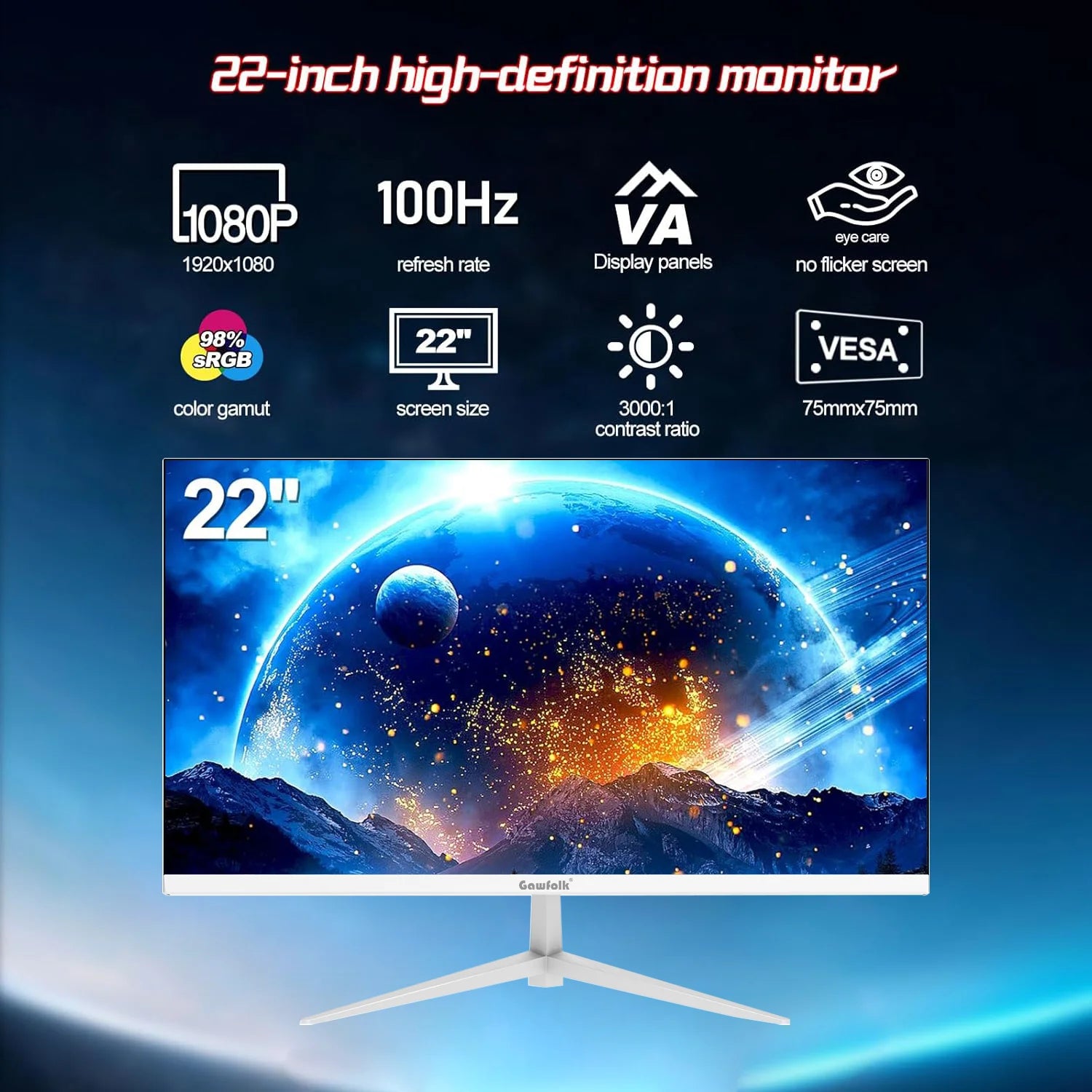 (Open Box)  22" Inch Computer Monitor, FHD 1080P 100Hz Ultra-Thin Bezel-Less VA Display, HDMI VGA PC Monitor Home Office Movies