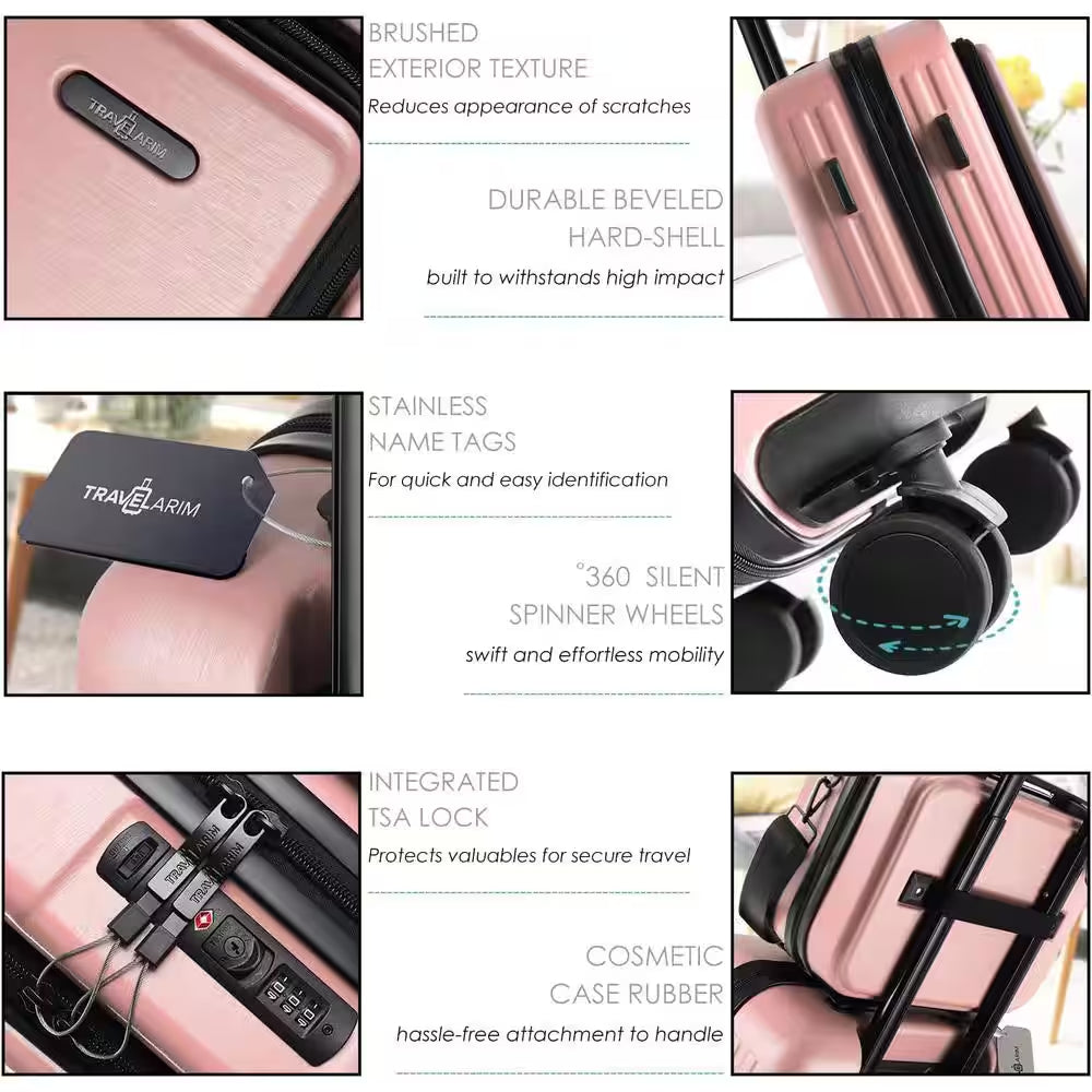2-Piece Pink Hard Carry-On Weekender Luggage Set Expandable Spinner Airline Approved Suitcase Exterior USB Port